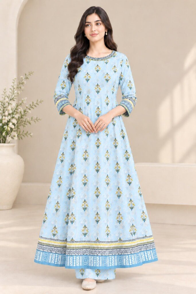 Azure Serenity Anarkali Frock
