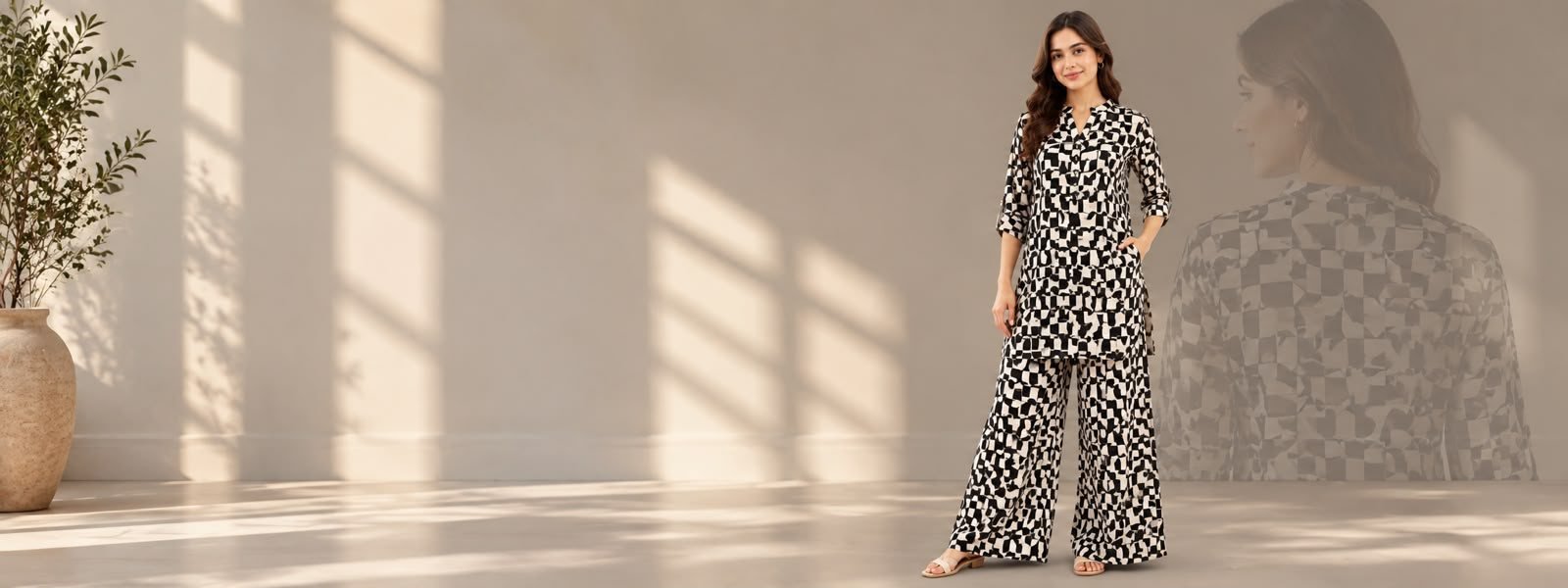 Black and cream checkered co-ord set